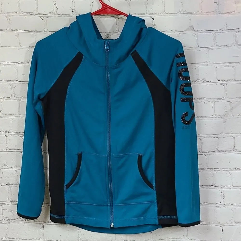 Justice Active 8/10 Girls Hoops Basketball Zip Up Jacket Soft Sporty Blue Hoodie
